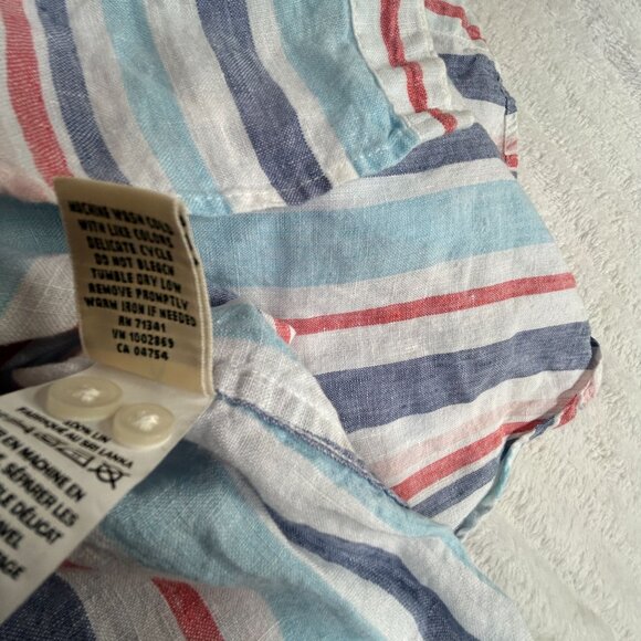 L.L.Bean Womens Striped Long-Sleeve Linen Button-Down Shirt Large Light Blue/Red - Picture 5 of 8
